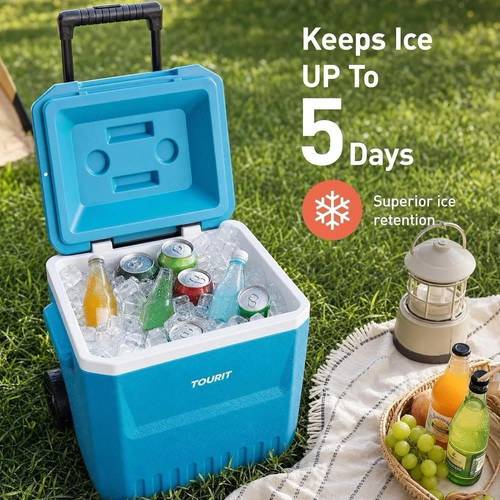 Small 20qt Rolling Cooler with Wheels, 18L/24cans Hard Beach Coo - photo 3