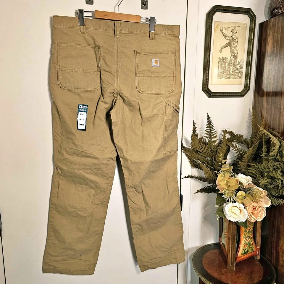 38x32 New Carhartt Rugged Flex Canvas Mens Work Pants Tan