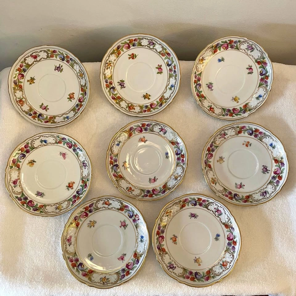 VTG Schumann Bavaria Empress Dresden Flowers Saucers 5.75”-Set o