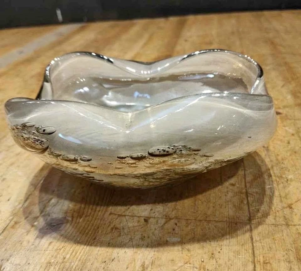 Glass Art Bowl with Bubbles 7" long