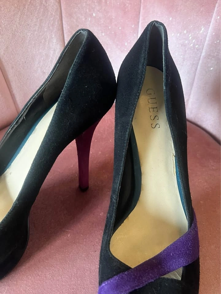 Black, Purple, Fuscia & Teal Guess Peep-Toe Stilettos Size 8.5 - photo 3