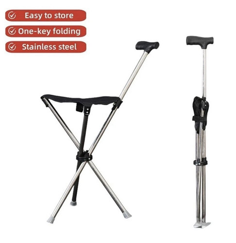 Portable Stainless Steel Folding Walking Cane with Seat - photo 3