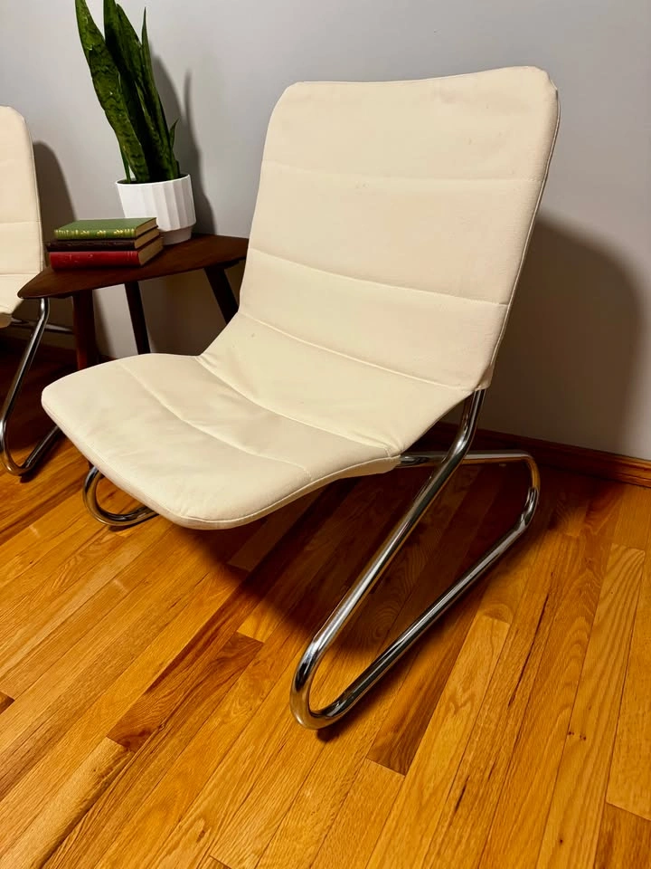 Pair Vintage IKEA Gemet Chrome Lounge Chairs Mid Century Modern - photo 2