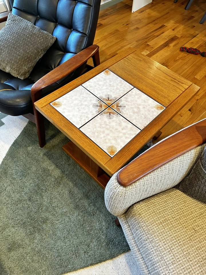 Mid Century Modern Teak Side Table Ceramic Tile Top