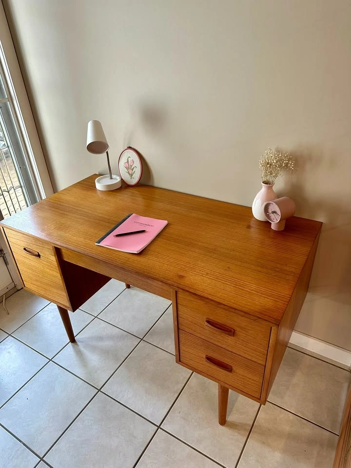 Teak Mid Century Modern Desk Made in Canada Finished Back - photo 2