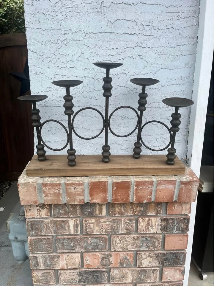 Rustic Metal 5-Candle Holder with Wood Base - photo 3