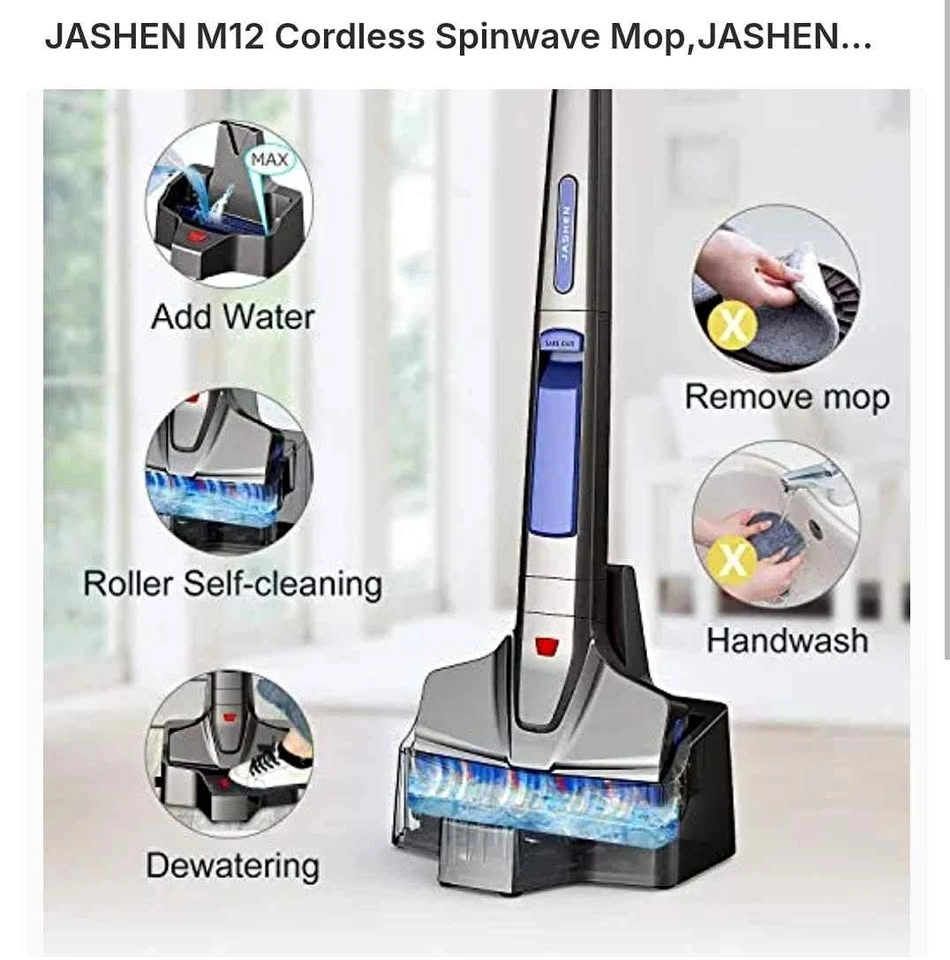 NEW JASHEN M12 CORDLESS SPINWAVE MOP
