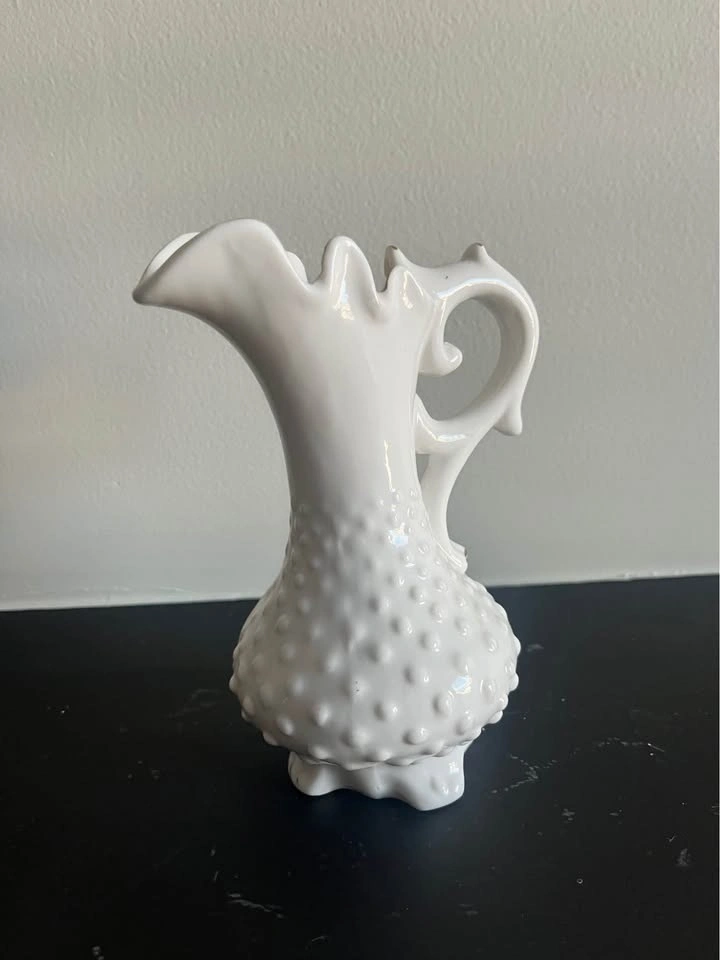 Vintage Milk Glass Hobnail Pitcher with Floral Design - photo 2