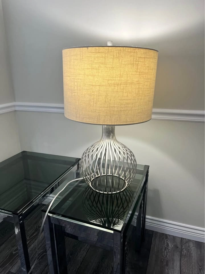 Modern Silver Metal Cage Table Lamp - photo 3