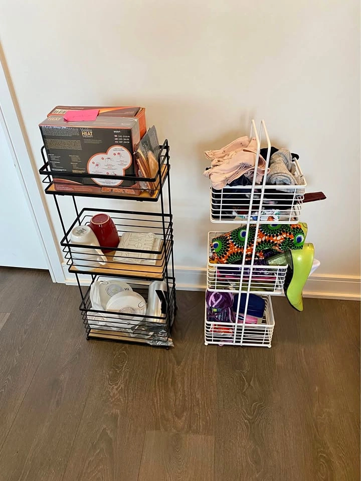 2 Metal 3-Tier Storage Basket Racks – $25 for Both