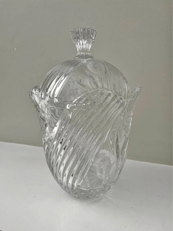 Vintage Clear Cut Crystal Biscuit Jar with Lid
