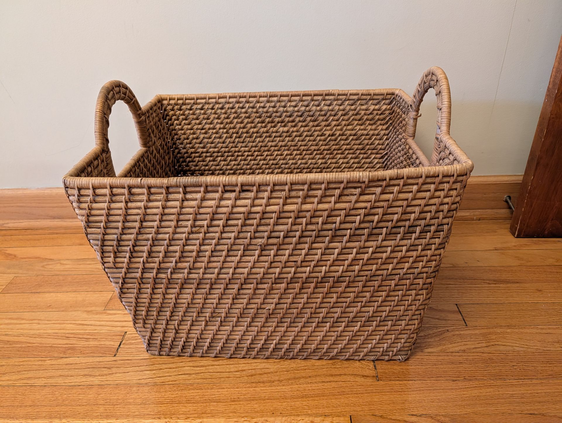 Large Woven Wicker Storage Basket with Handles