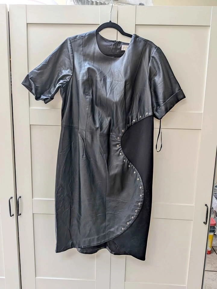 SIKA Collection Black Faux Leather Studded Midi Dress Size 16