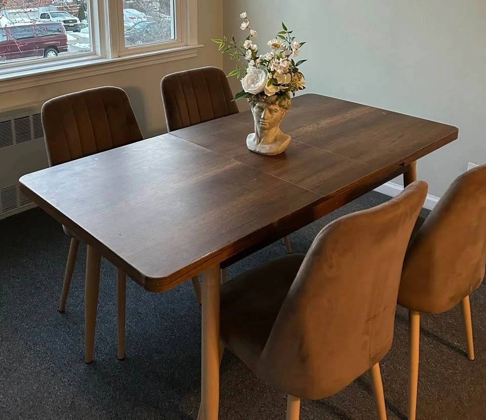 Extendable Wooden Dining Table with 4 Velvet Chairs - photo 2