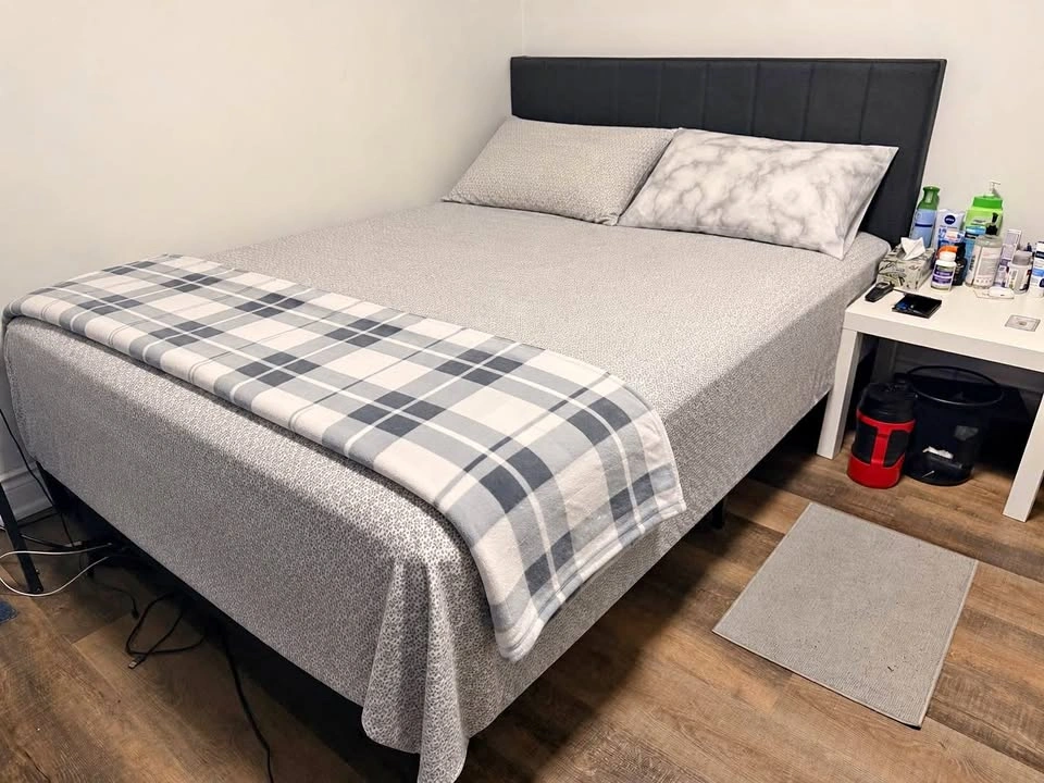 Queen Bed Frame + Queen Mattress – Like New Condition