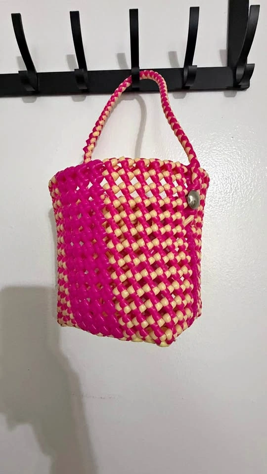 Handmade Pink & Cream Mini Woven Basket 💖