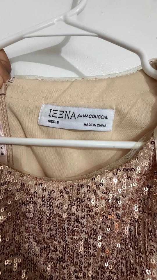 NEW Mac Duggal (IEENA) Rose Gold Sequin Gown — Size 8, Tags Atta