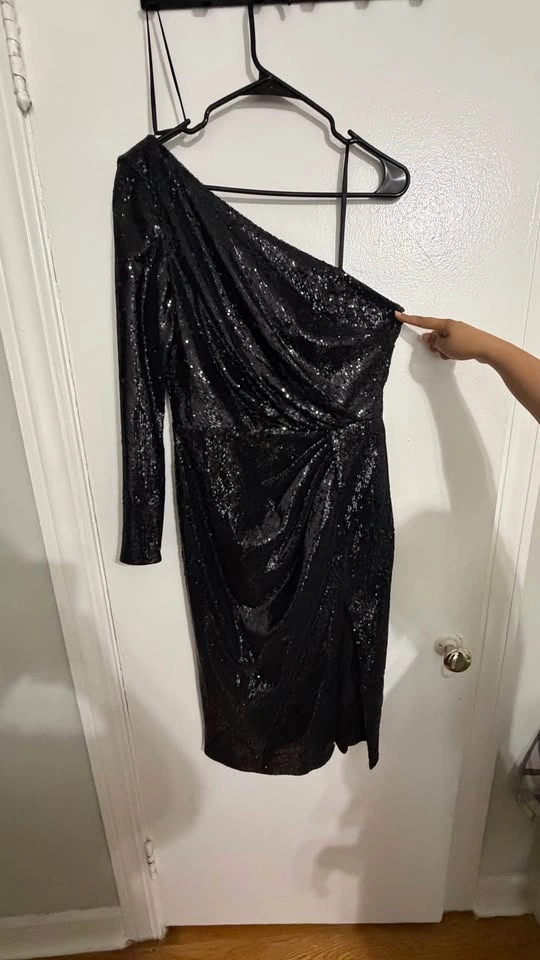 Mac Duggal (IEENA) Black Sequin One-Shoulder Cocktail Dress — Si - photo 3