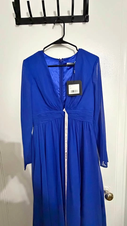NEW Mac Duggal (IEENA) Royal Blue Chiffon Gown — Size 6, Tags At