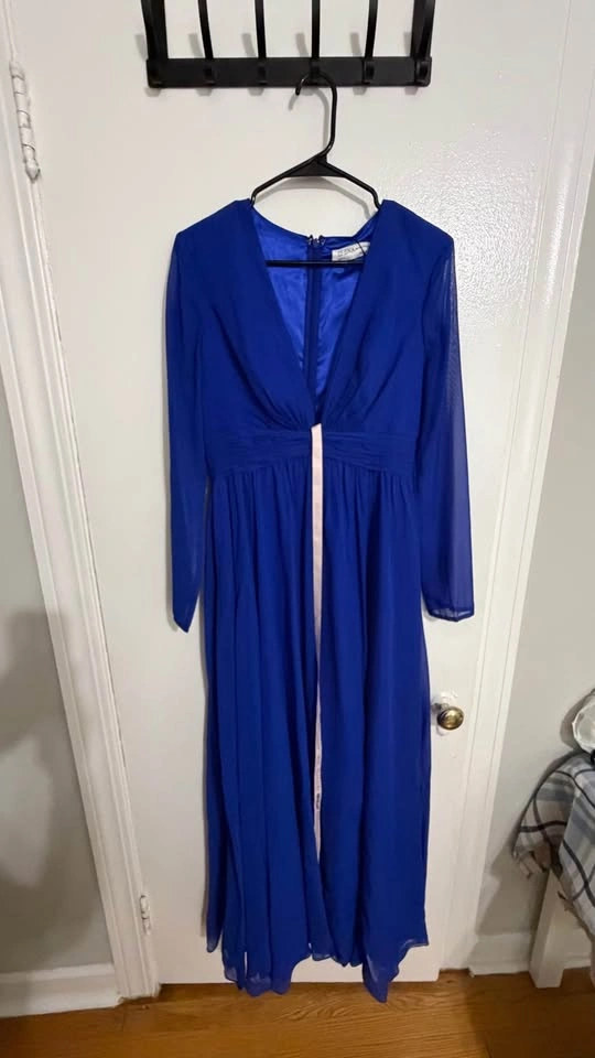 NEW Mac Duggal (IEENA) Royal Blue Chiffon Gown — Size 6, Tags At - photo 4