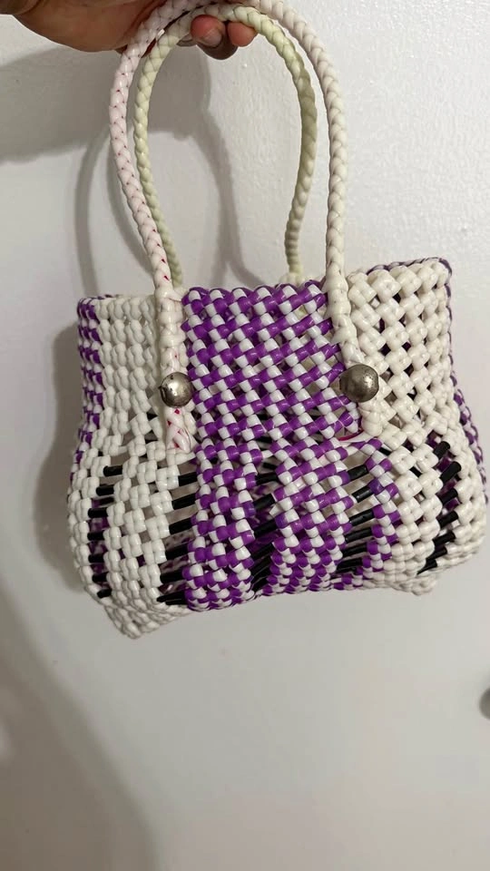 Handwoven Tote Bag — Purple, White & Black, Made by Hand in Indi