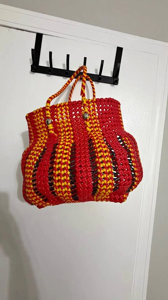 Large Handwoven Market Tote — Red, Yellow & Black