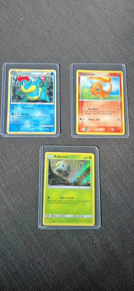 Pokémon TCG Bulbasaur, Charmander, and Croconaw Cards