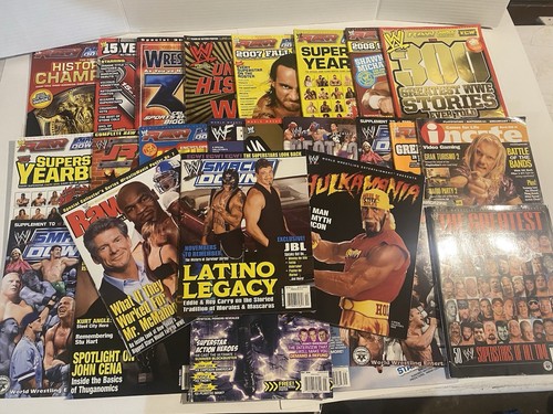 Huge Lot Of 25 WWE Magazines Raw, Smack Down Special Issues