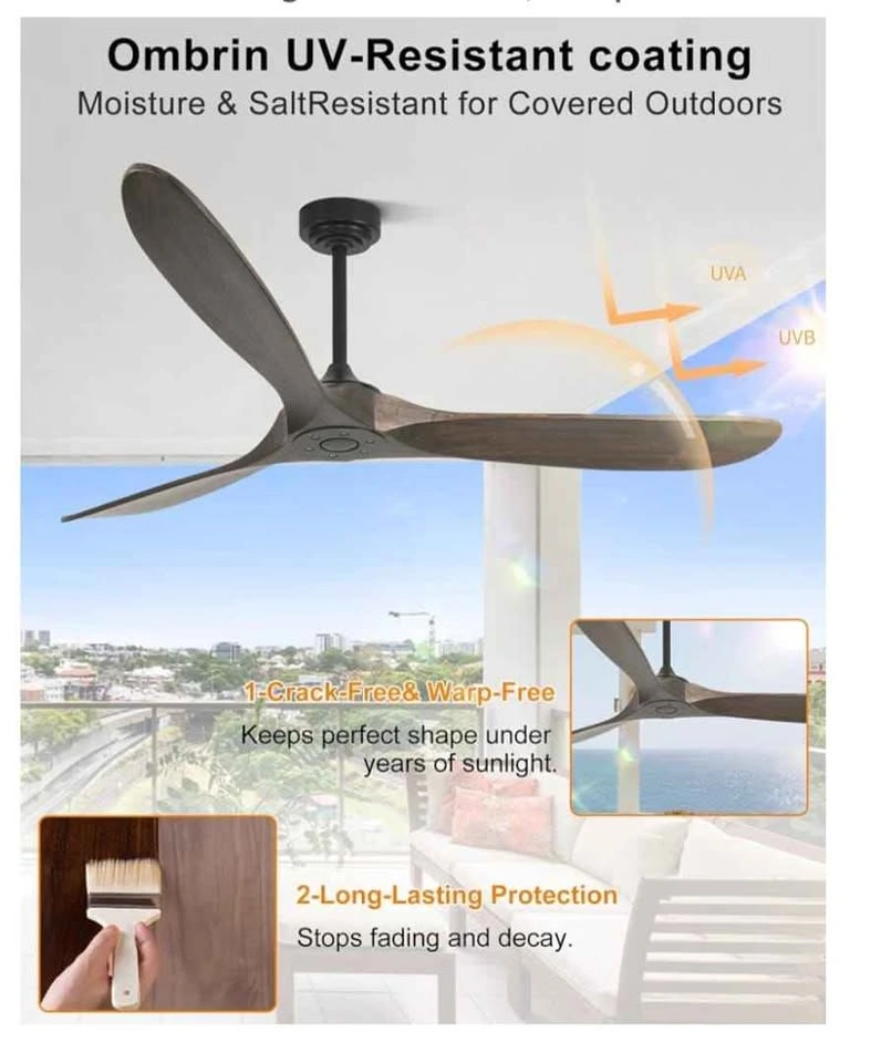 72" Wood Ceiling Fan - Smart, No Light, Indoor/Outdoor - photo 2