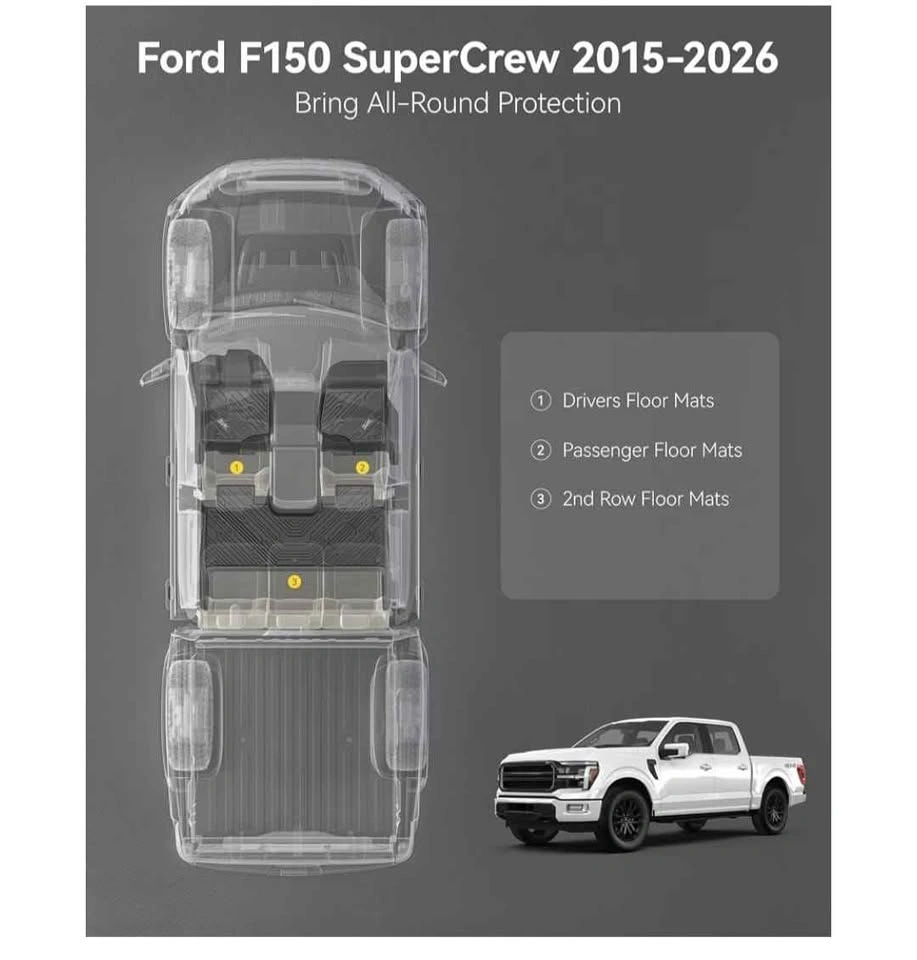 3W Floor Mats for Ford F150 SuperCrew 2015-2026 - photo 3