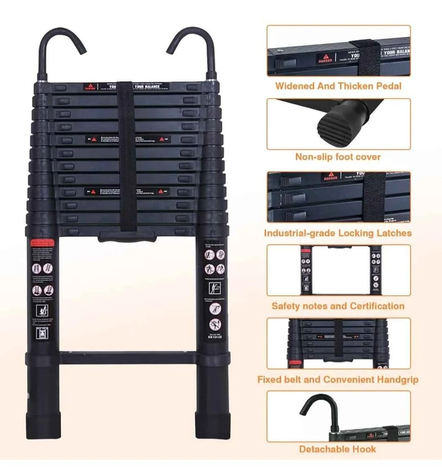 3.8m (12.5ft) Telescopic Extension Ladder with Hooks (New) - photo 3
