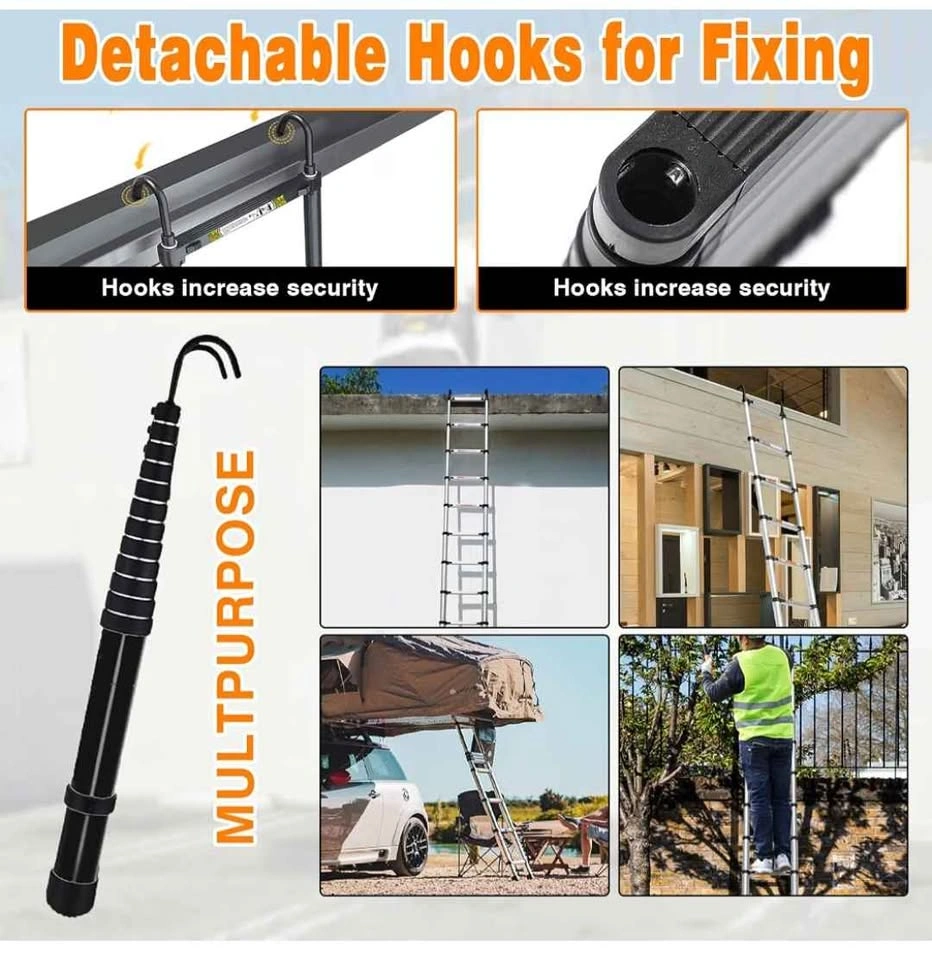 3.8m (12.5ft) Telescopic Extension Ladder with Hooks (New) - photo 4