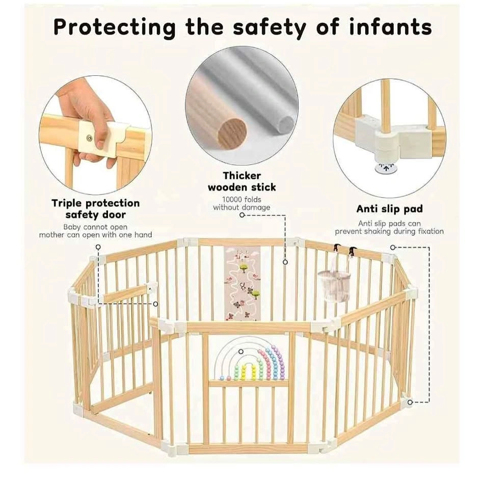 Brand New Wooden Baby Playpen (56"x56" Foldable)