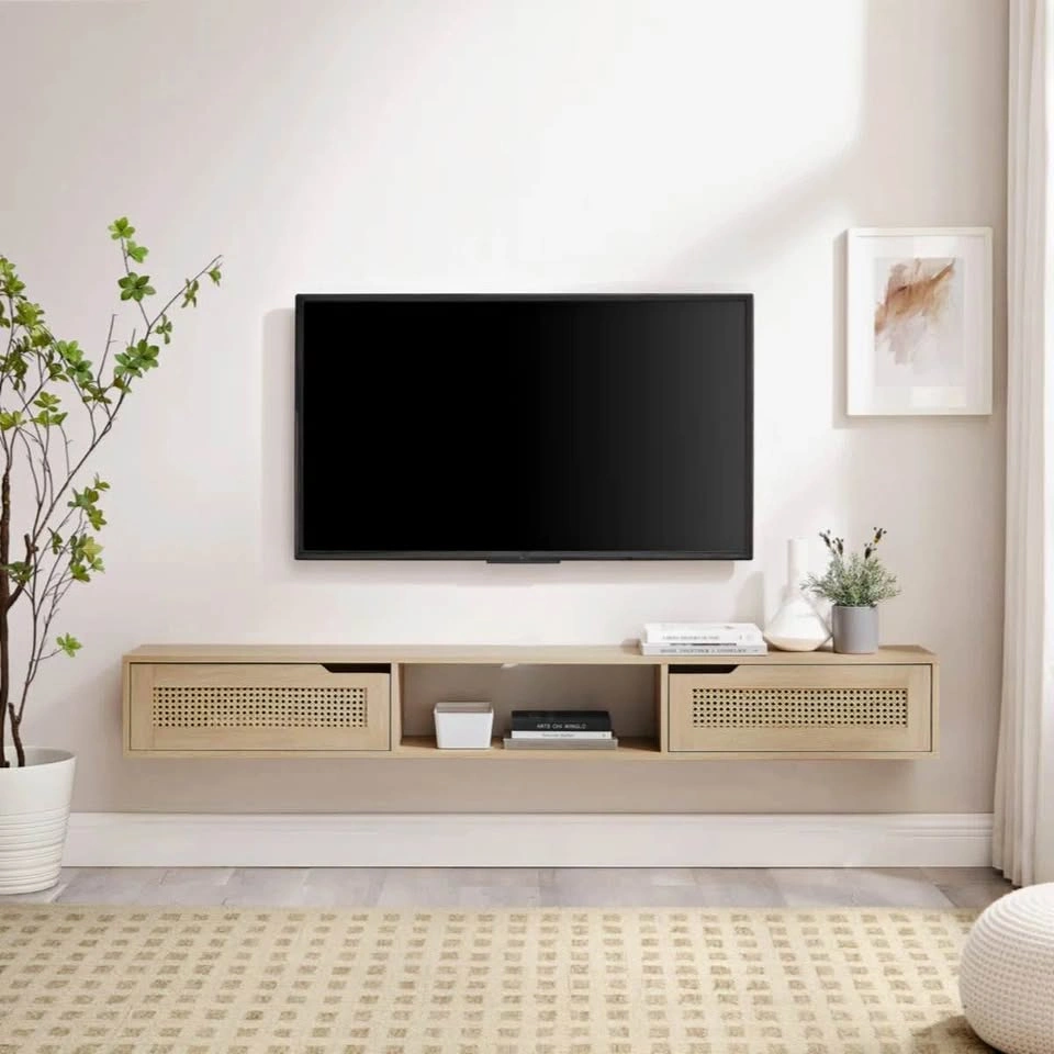 Floating Rattan TV Stand Media Console - Without mounting bracke