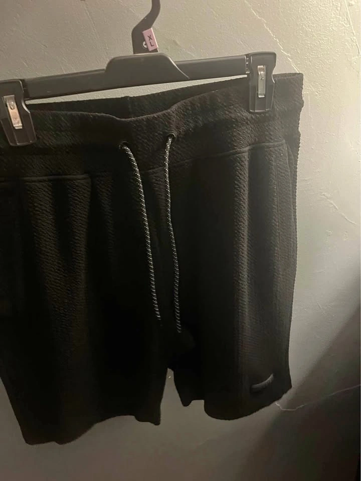Black Textured Drawstring Shorts Size L