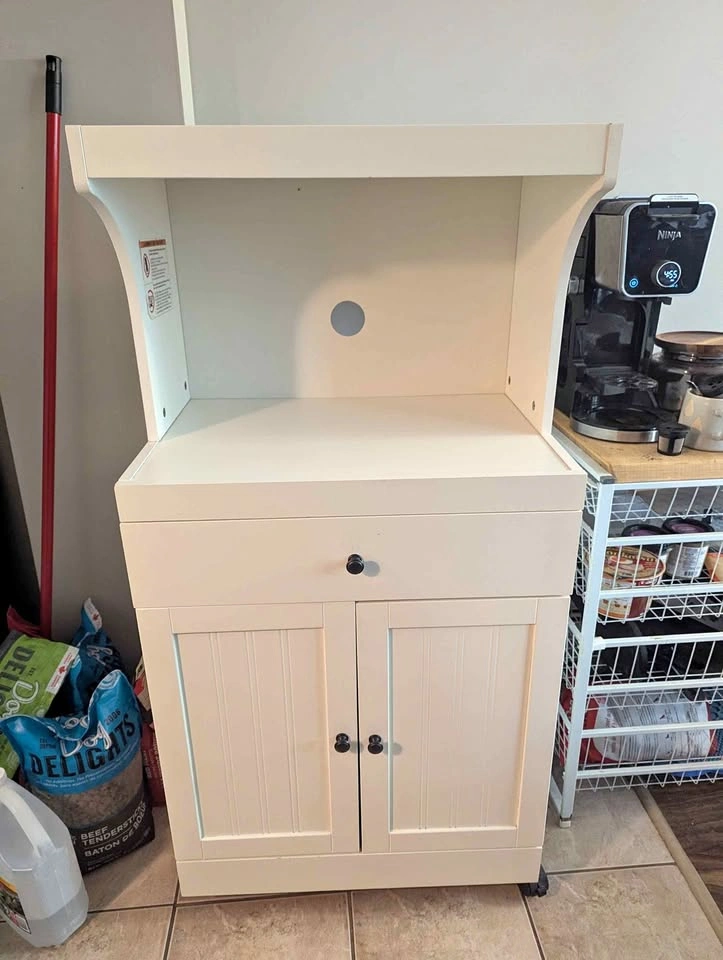White Kitchen Microwave Cart with Storage VGUC
