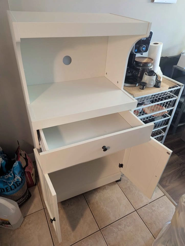 White Kitchen Microwave Cart with Storage VGUC - photo 3