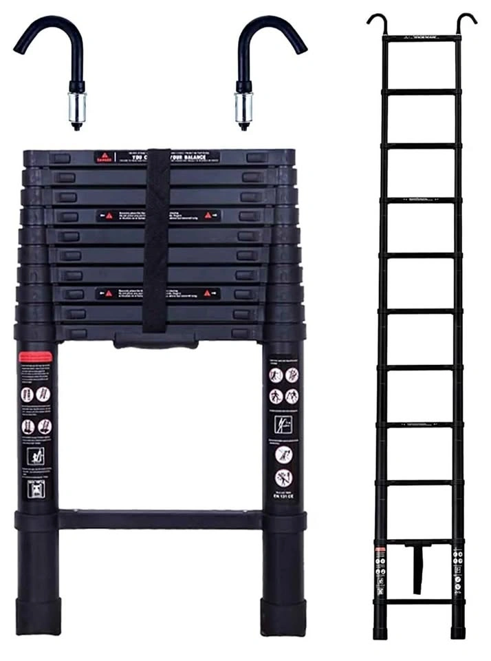 3.8M/12.5FT Aluminum Telescopic Ladder with 2 Hooks