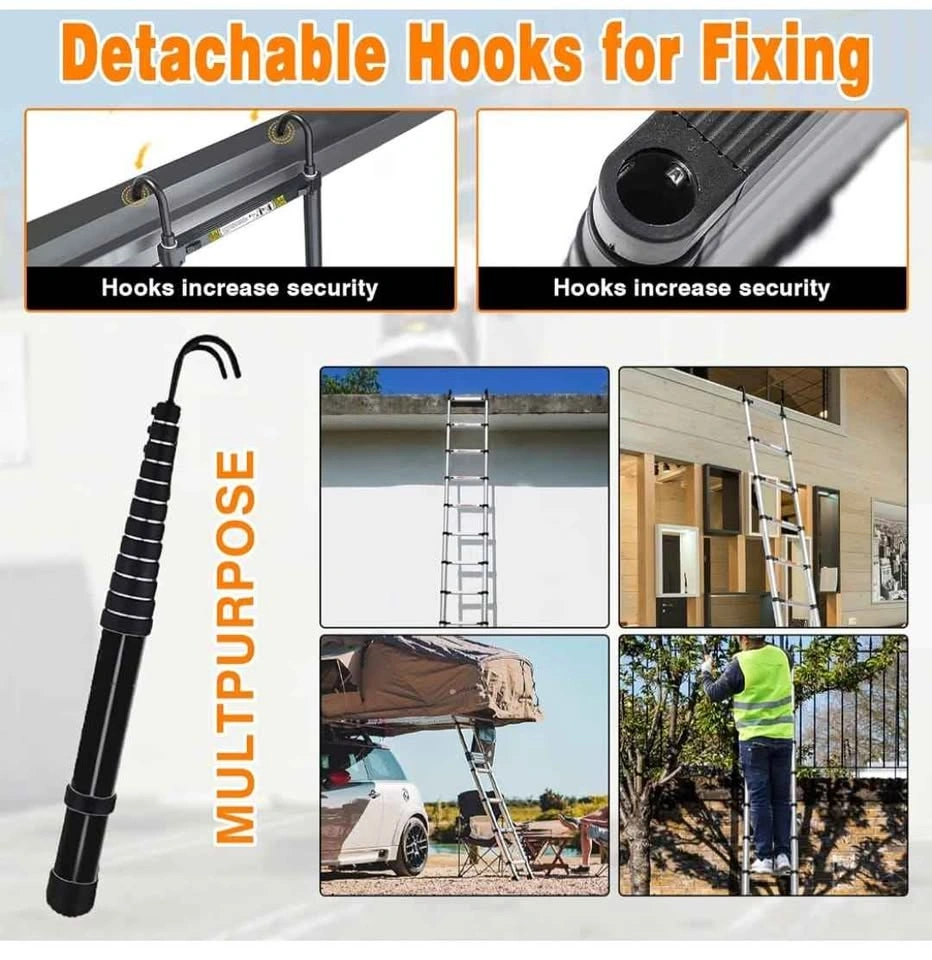 3.8M/12.5FT Aluminum Telescopic Ladder with 2 Hooks - photo 4