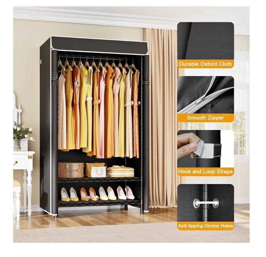 Brand new Heavy Duty Garment Rack with Cover and Shelves