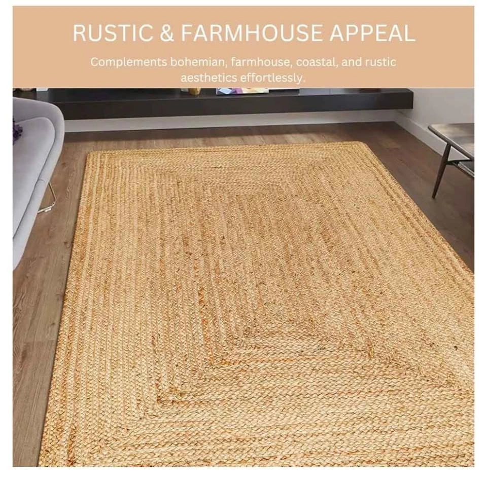 Handcrafted Jute Braided Rug 6x9 Feet - Natural Rustic Boho - photo 2