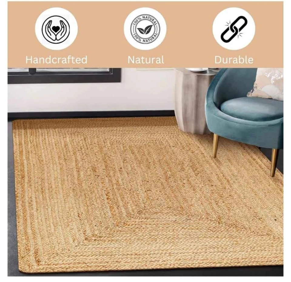 Handcrafted Jute Braided Rug 6x9 Feet - Natural Rustic Boho - photo 3