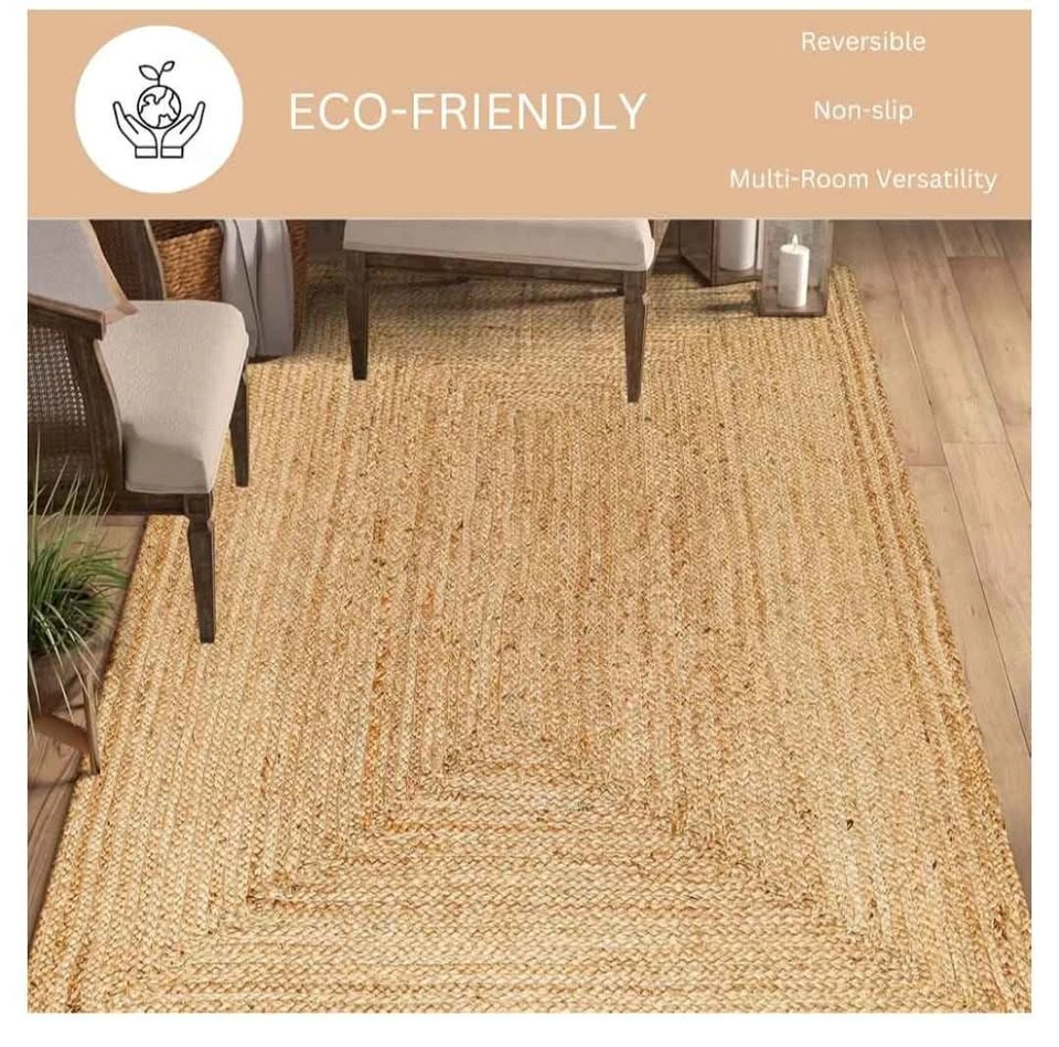 Handcrafted Jute Braided Rug 6x9 Feet - Natural Rustic Boho - photo 4