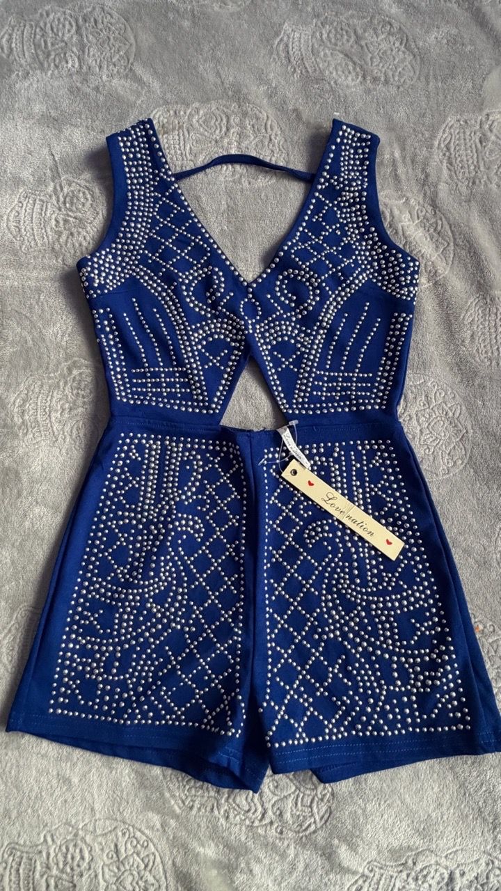 Love Nation Blue Studded Romper (Small)