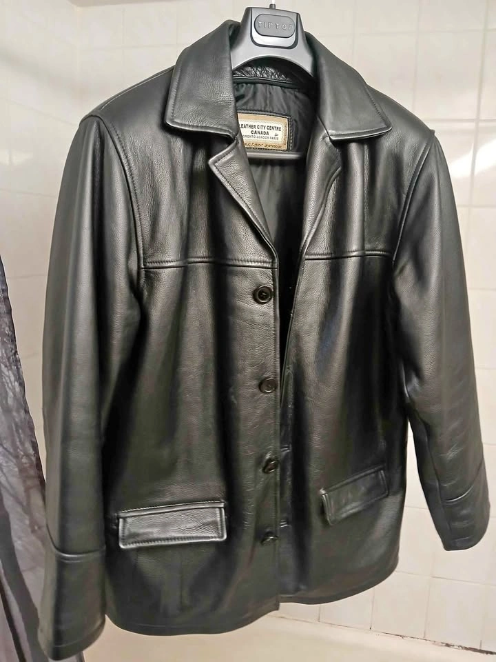 Men's Genuine Leather Mid length winter jacket thick lining Larg