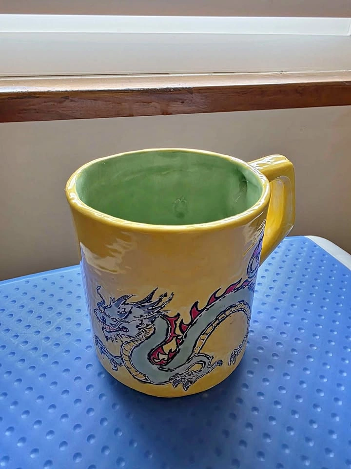Handmade Yellow Ceramic Dragon Mug