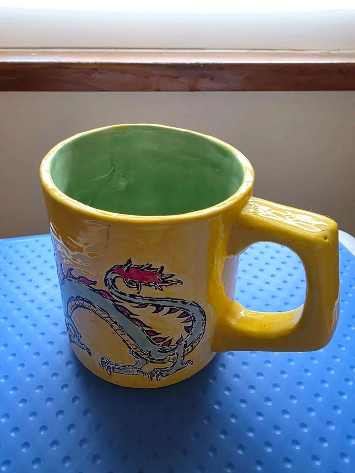 Handmade Yellow Ceramic Dragon Mug - photo 2