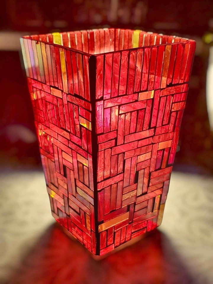Vintage Stained Glass Studio Mosaic Vase/Candle Holder