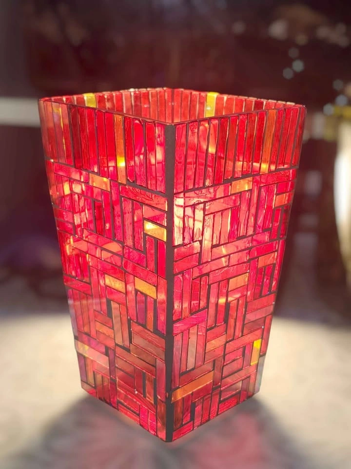 Vintage Stained Glass Studio Mosaic Vase/Candle Holder - photo 3