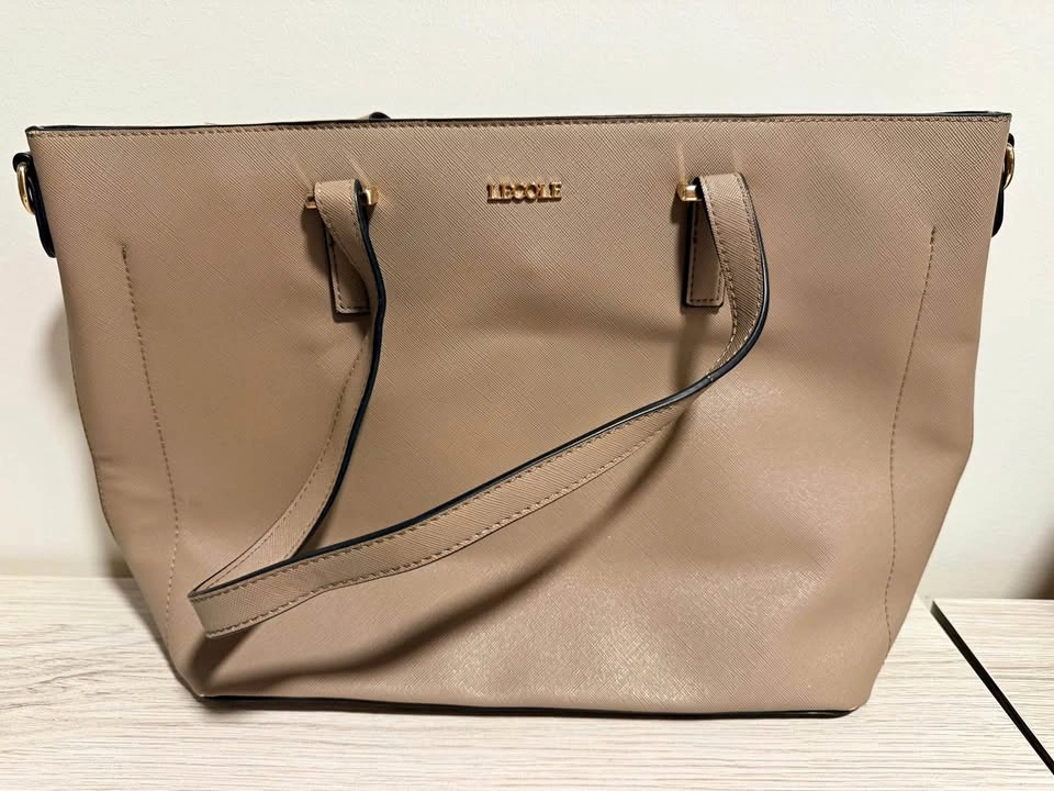 LECOLE Tan Saffiano Leather Tote Bag
